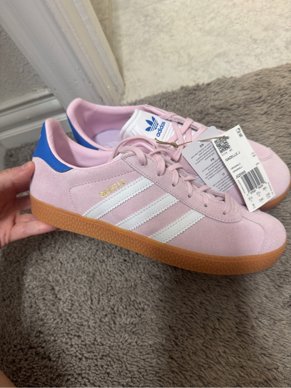 adidas Pink Suede Women’s Sneakers with Blue Heel and Gum Sole
